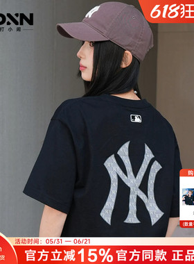 MLB 26新款夏季大LOGO圆领男宽松短袖老花女T恤情侣黑色半袖TSM04