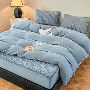 A类加厚夹棉牛奶绒四件套家用新款保暖宿舍珊瑚绒加绒毛绒床笠罩