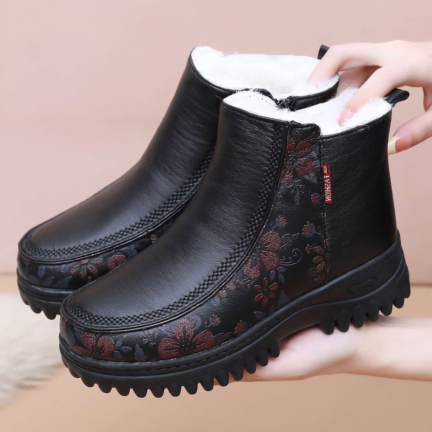 冬天棉鞋女士羊毛鞋防水老北京布鞋防滑加厚保暖妈妈鞋高帮雪地靴