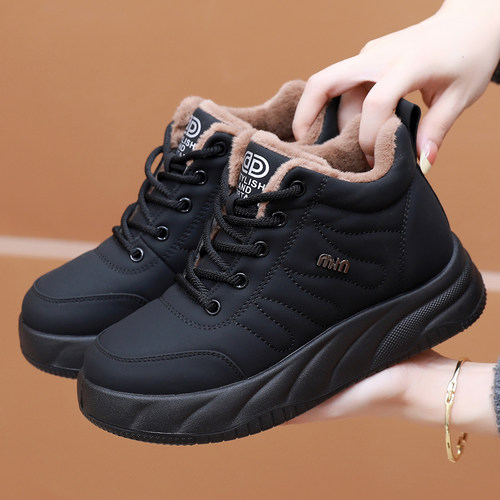 冬季女棉鞋老北京布鞋防水防滑加绒加厚保暖厚底运动妈妈鞋老人鞋