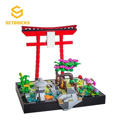 SETbricks街景建筑特色日式花园神坛模型小颗粒拼装积木益智玩具