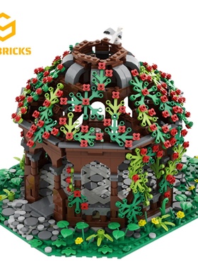 SETbricks街景建筑中世纪复古凉亭模型摆件颗粒拼装积木益智玩具