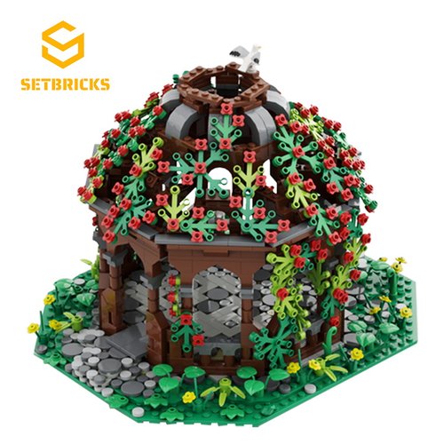 SETbricks街景建筑中世纪复古凉亭模型摆件颗粒拼装积木益智玩具