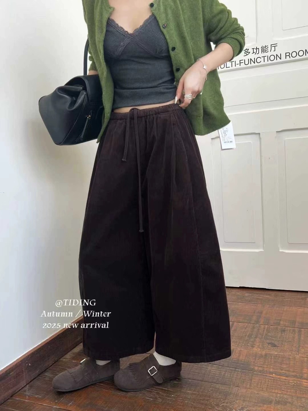 TIDING56106-1正品秋季新款时尚百搭修身显瘦灯芯绒阔腿裤加绒款