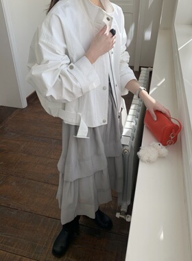 TE秋冬新款时髦卡其色休闲宽松小个子短款风衣夹克外套女