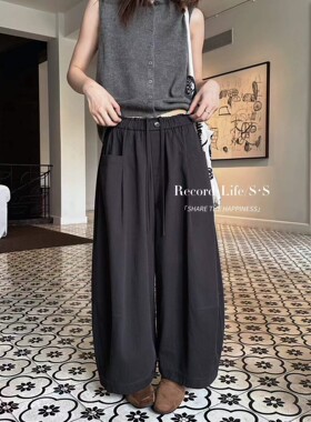 S-SHE58020-3秋冬新款欧货慵懒抽绳松紧腰中缝弯刀裤宝宝绒