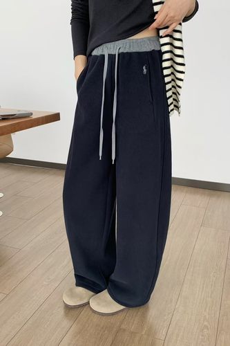 zuowooon左维8563新款时尚松紧腰抽绳拼色腰部宽松休闲加绒卫裤