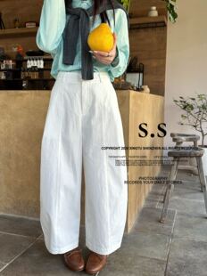 SHE57019正品 百搭休闲阔腿九分裤 新款 高腰显瘦直筒裤 超洋气 韩版