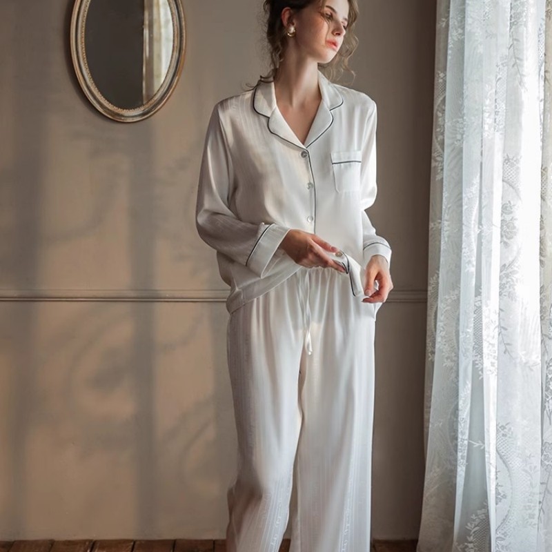 真丝睡衣女2025年条纹长袖情侣睡衣男士家居服套装可外穿