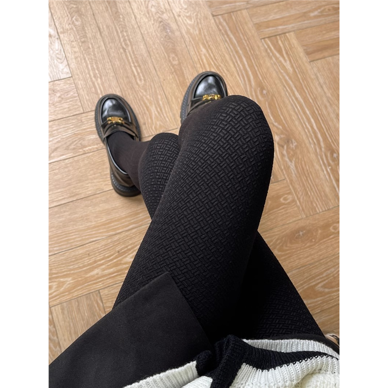 日本高端秋冬款微压显瘦腿不透肉纯黑色提花连裤袜打底裤子女加厚