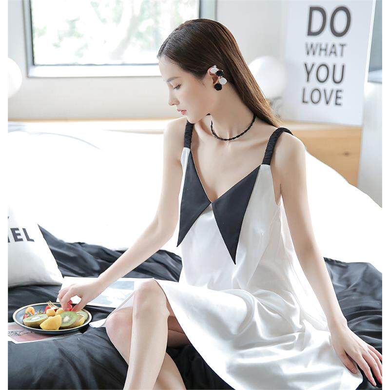 维多控真丝睡衣女夏季性感薄款网红甜美中长款吊带睡裙大码家居服