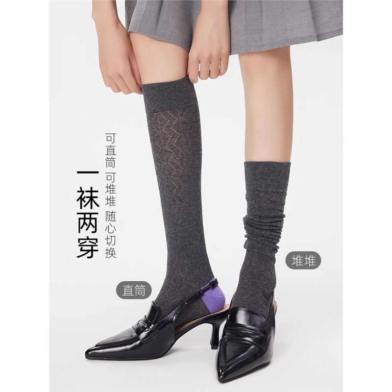 日本高端春夏薄款小腿袜女撞色镂空透气网纱丝袜子网红百搭长筒袜