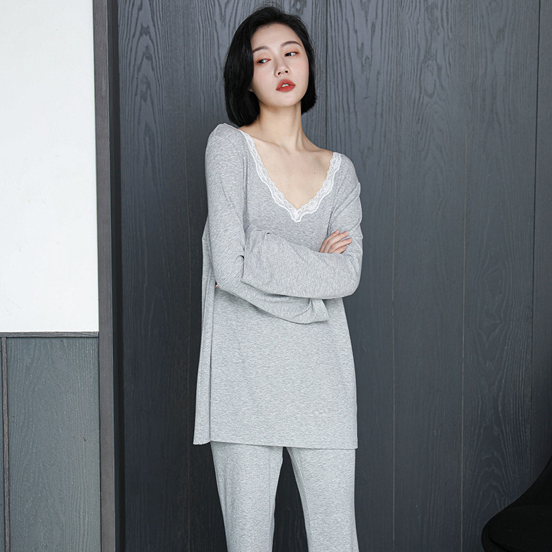 2025新款睡衣女春秋款长袖人棉简约纯色莫代尔高级感家居服