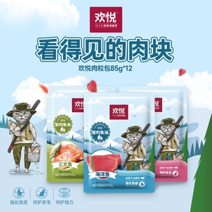 欢悦猫湿粮罐头85g*12袋欢虎仔三文鱼金枪鱼海洋鱼妙鲜肉粒封肉包