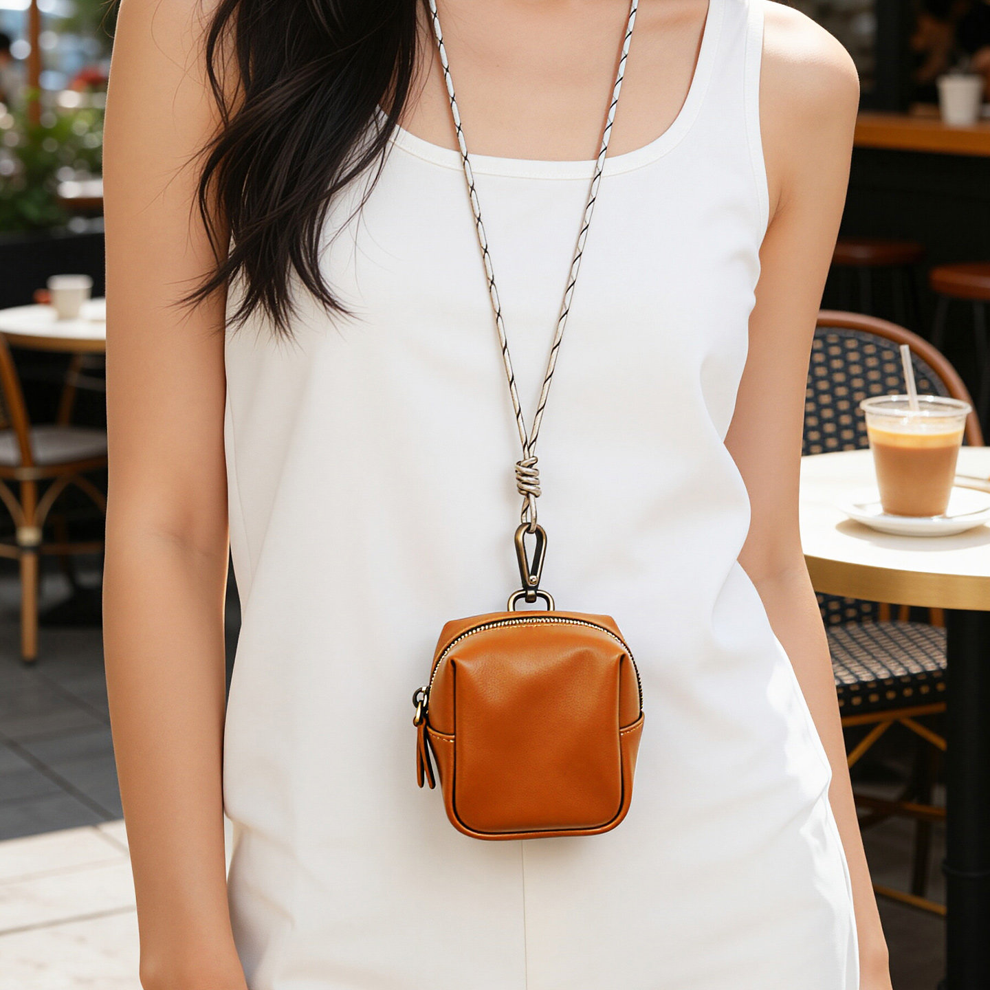 头层植鞣牛皮挂脖零钱包男女真皮耳机口红收纳挂包手工复古文玩包