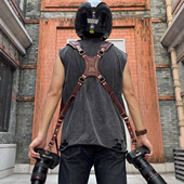 手工复古头层植鞣牛皮相机双肩背带摄影师真皮双机位快拆单反肩带