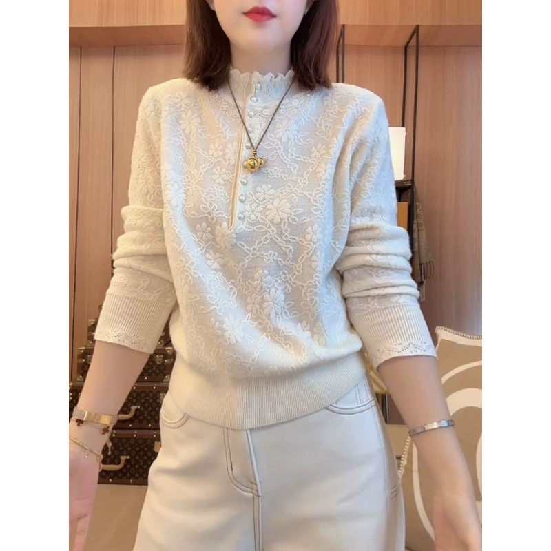 法式重工刺绣半高领针织衫女秋冬新款时尚洋气可外穿显瘦上衣3975