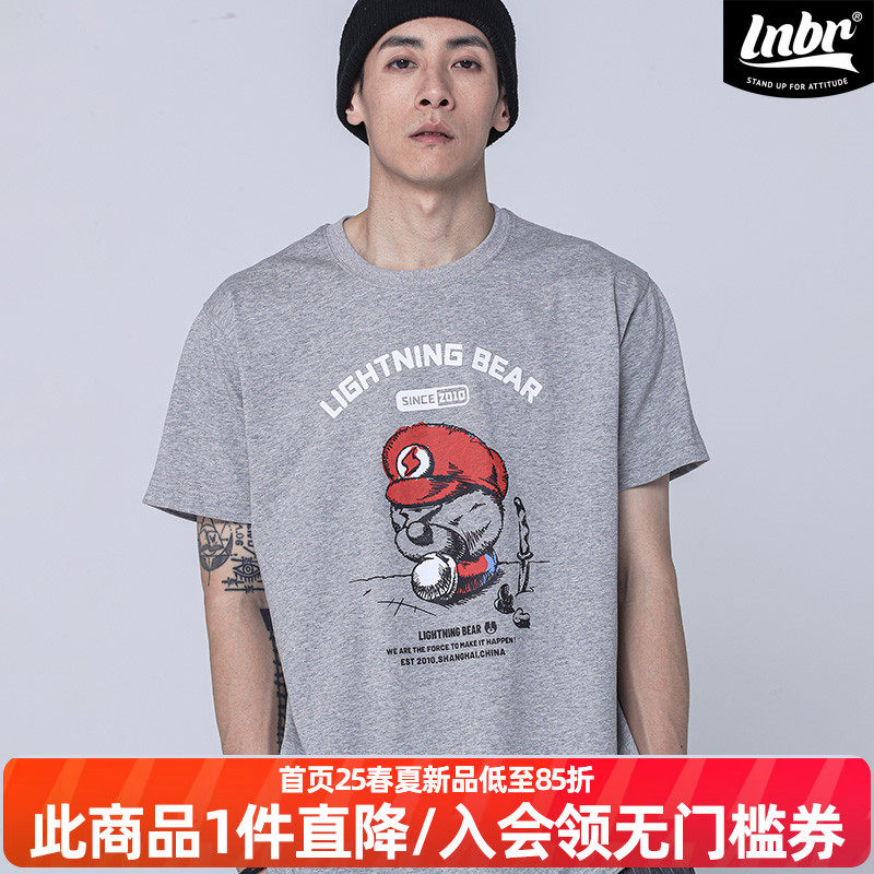 LNBR熊电24新品夏季马里奥小熊印花大码短袖男休闲宽松街头T恤潮