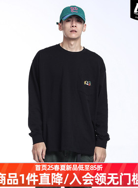 LNBR熊电24秋冬黑色小熊标长袖T恤男休闲宽松套头打底上衣加大码