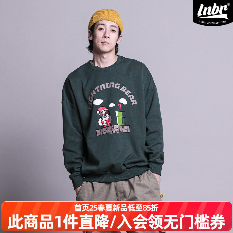 LNBR秋冬圣诞款小熊印花圆领套头卫衣个性趣味百搭宽松上衣大码