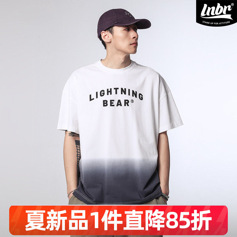 LNBR原创25夏季新品黑白渐变字母logoT恤oversize宽版男女短袖