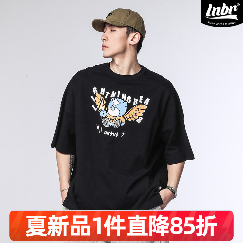 LNBR25夏新品短袖男夏季oversizet恤男潮牌閃電小熊印花短袖大碼