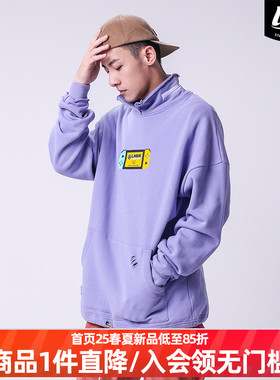 LNBR熊电卫衣男原创潮牌高领宽松加大码OVERSIZE紫色胖子潮流卫衣