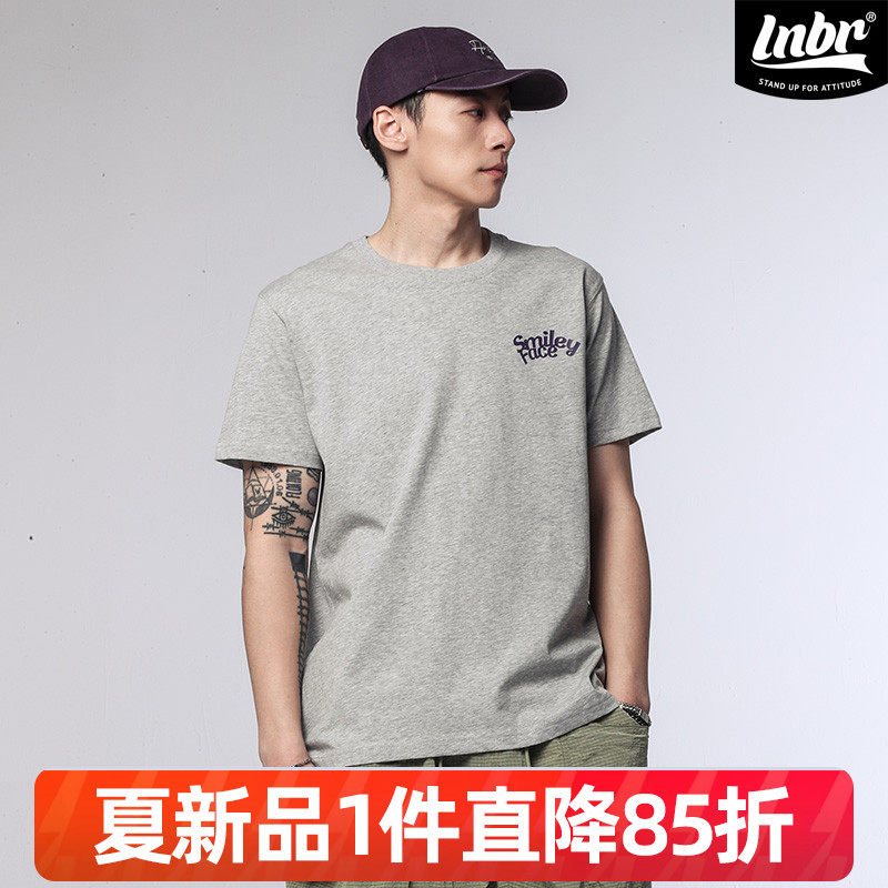 LIGHTNING BEAR熊電25夏季新品字母印花灰色短袖宽松情侣T恤男