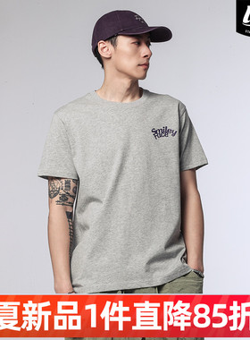 LIGHTNING BEAR熊電25夏季新品字母印花灰色短袖宽松情侣T恤男