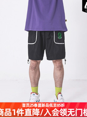 LNBR熊电新品2021SS黑色抽绳休闲短裤男潮牌宽松运动五分裤大码