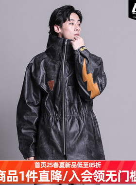LNBR秋冬立领拉链黑色外套男美式潮流复古夹克宽松休闲百搭大码