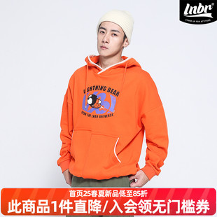 LNBR印花卫衣男潮牌桔色连帽插袋2019秋原创漫画卫衣大码 oversize