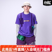 潮流大码 LNBR新款 潮 口袋拉链紫色短袖 T恤个性 原创设计款 背带工装