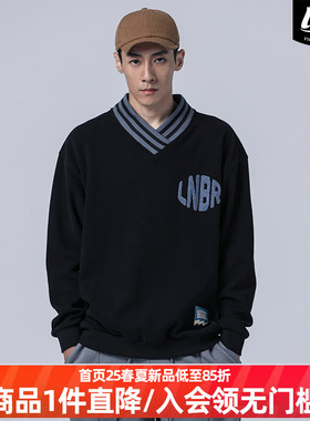 LNBR秋季美式复古V领黑色字母卫衣男女运动宽松休闲上衣情侣大码