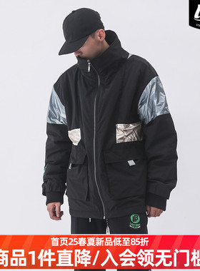 LNBR潮牌秋冬正反两面穿黑色厚棉服休闲百搭宽松亮面外套大码