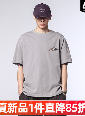 LNBR原创25夏季新品灰色拉链小熊印花短袖男oversize男女同款T恤