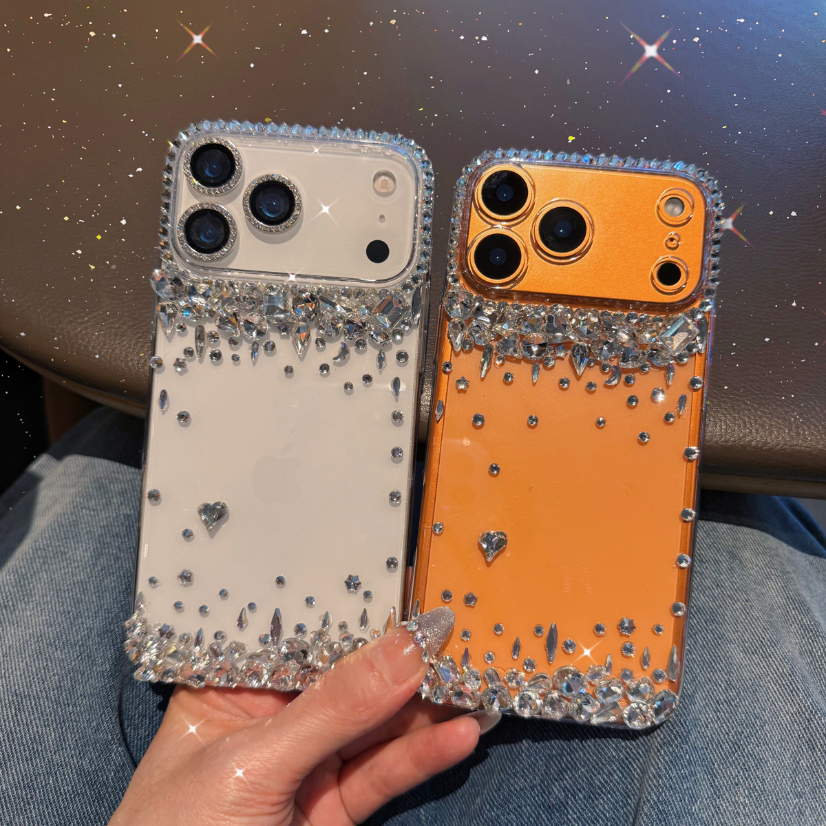 苹果17ProMax水钻手机壳新款iPhone16带钻石闪奢华15plus保护套防摔14网红女潮13mini适用12全包11简约透明XS