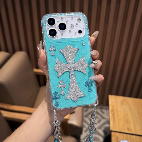 适用于iPhone18ProMax潮牌水钻手机壳女款17手腕链16十字架15防摔