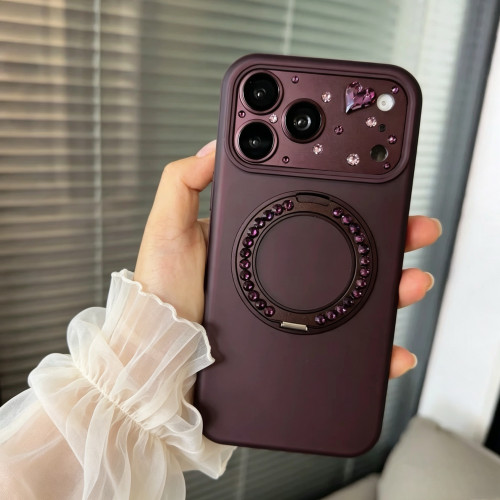 适用于iPhone18ProMax勃艮第酒红手机壳原色苹果17奢华水钻支架16plus带钻石闪15网红新款14防摔13轻奢高级女