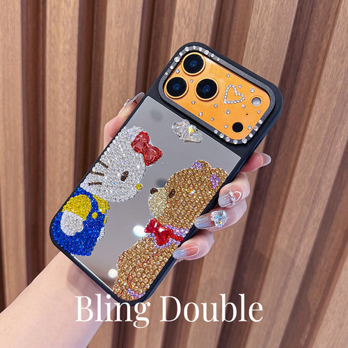 苹果17ProMax手机壳带水钻iPhone16卡通Kt猫15plus小熊14适用13女