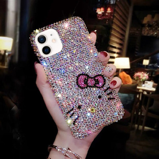 Kt猫oppoReno12满钻手机壳可爱女款reno10pro+带钻石闪11镶钻保护套9se创意Findx7全包X6防摔A98高级5水晶4潮