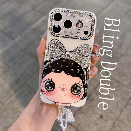 适用iPhone18ProMax水钻手机壳女苹果17卡通小玉16可爱15带钻14链