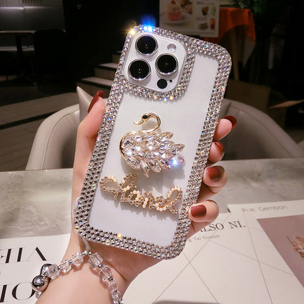 Apple 17 Pro Max Diamond-Encrusted Phone Case Luxury New Model iPhone 15 Plus Rhinestone Swan 16 Premium 13 Mini Protective Case Anti-Drop 14 Compatible 12 Soft Silicone XS Transparent Frame 11 Chain