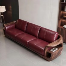 新中式实木沙发客厅高端黑胡桃木直排三人位现代简约轻奢家用沙发