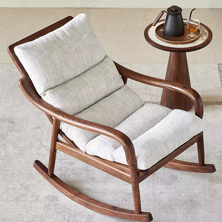 北美黑胡桃木摇椅沙发客厅阳台休闲椅可睡可躺中式实木懒人椅