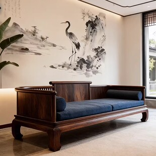 新中式黑胡桃木罗汉床实木大小户型客厅沙发罗汉塌禅意沙发床家具