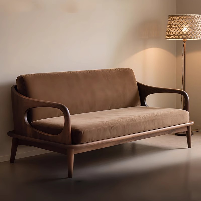 新中式胡桃木实木沙发2025新款格调轻奢布艺小户型两三人位沙发