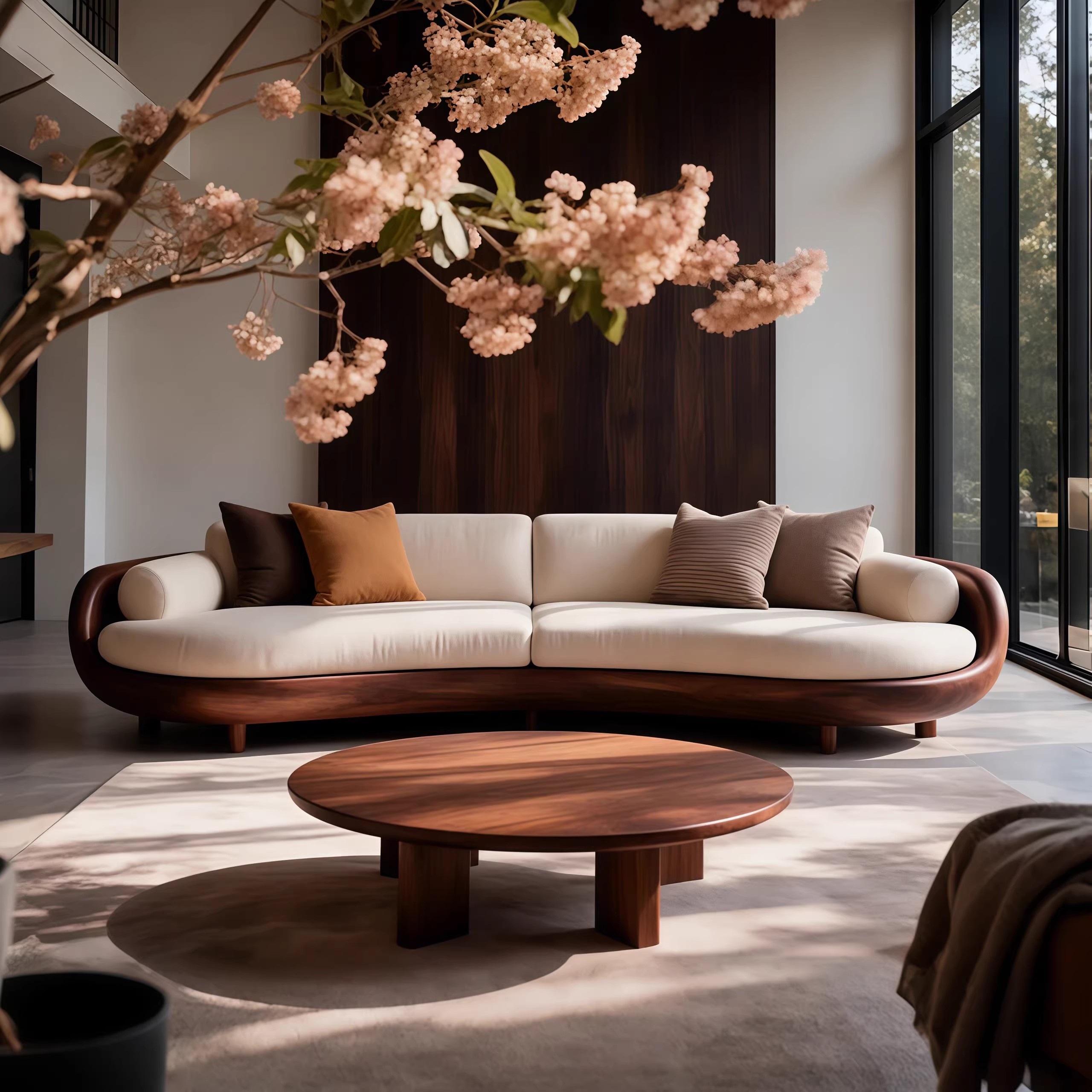 新中式胡桃木实木沙发客厅别墅三人位布艺直排现代办公家具新款