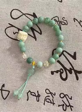 青提醒狮天然石拉绳手串女生新中式古风串珠手链高级感天然石手饰