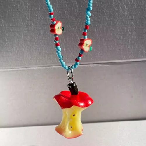 夏日多巴胺苹果核串珠锁骨链